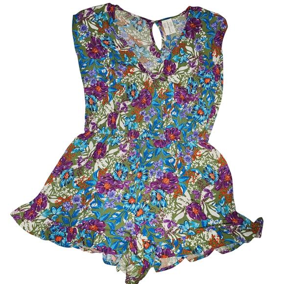 Lucky Brand Other - Lucky Brand Floral Ruffle Swimsuit Romper Cover-Up Size Medium‎